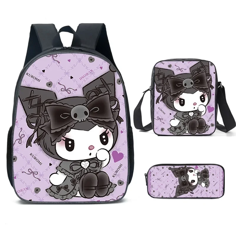 

Sanrio Kuromi Backpack Sanrio Backpack 3pcs/set Pencil Bag Student School Bag 2024 Primary and Middle kawaii Cartoon School Bag