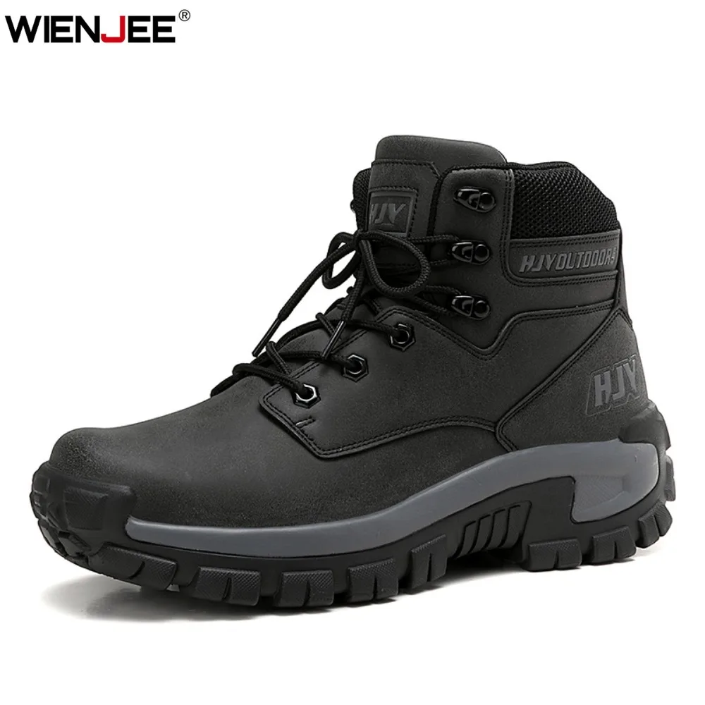 

High-Top Leather Men's Boots Breathable Desert Combat Boots Outdoor Non-slip Hiking Boots Men Motorcycle Boots Work Ankle Boots