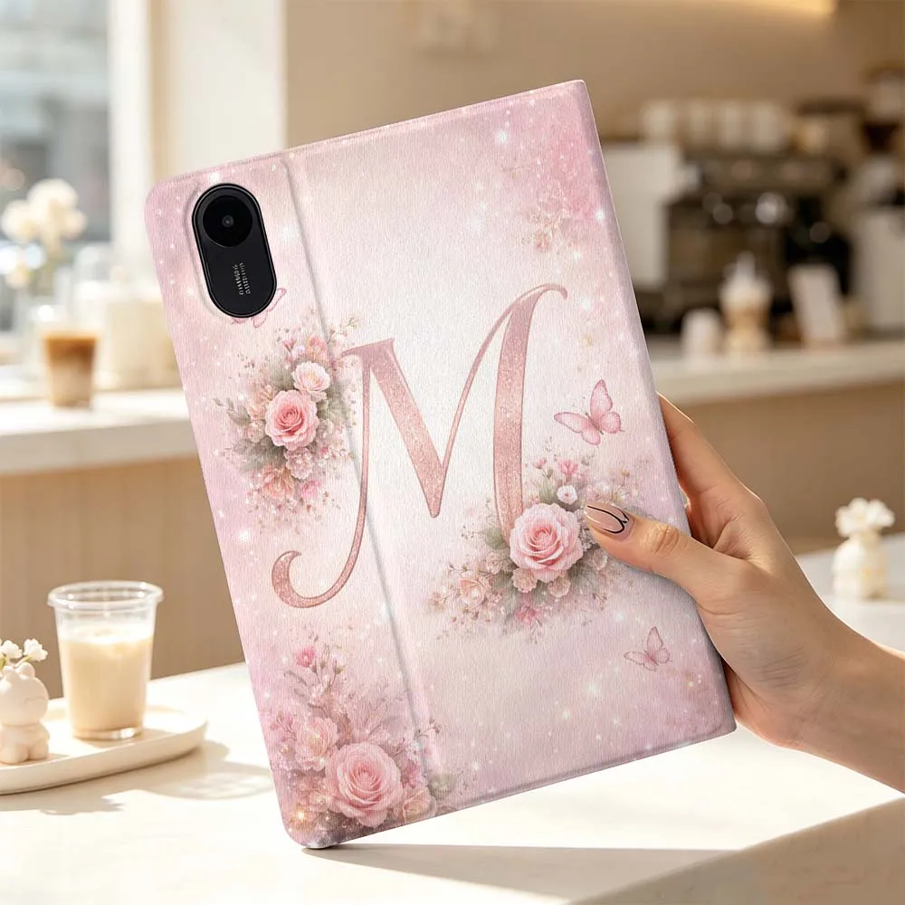 Printing Pink Floral Letter M For Xiaomi Poco Redmi Pad 8 2 4 5 6 6S 7 7S SE Pro Max 14 11 8.7 11.2 12.5 Inch Tablet Case
