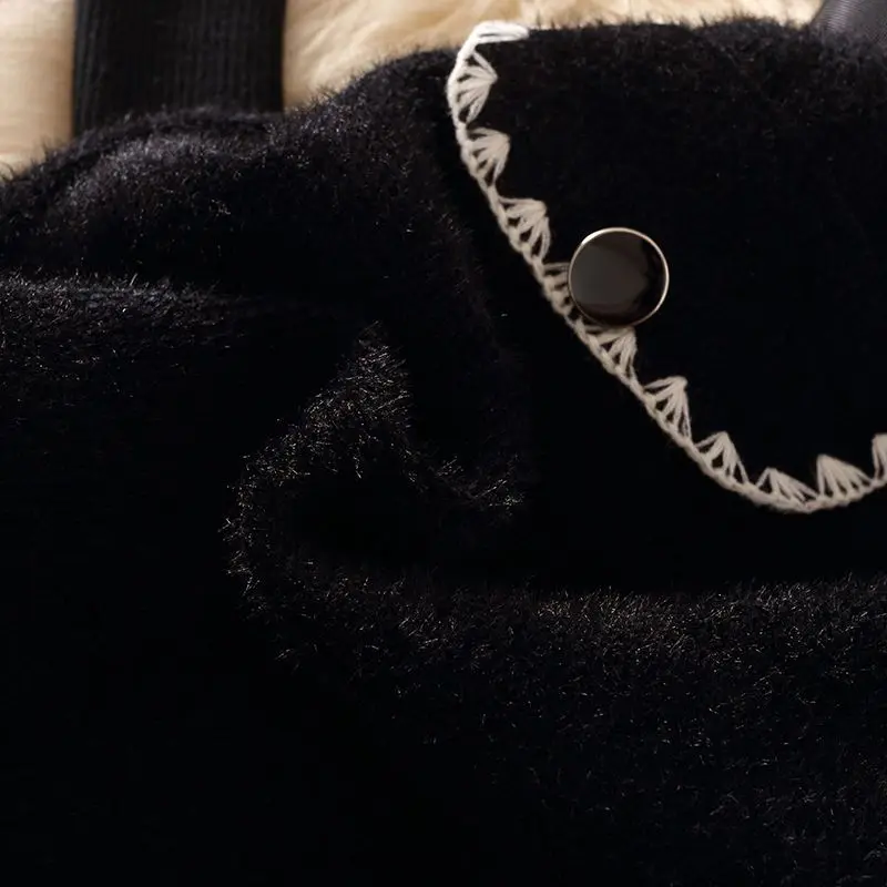Black Vintage Mink Cashmere Mid-Length Vest Jacket Elegant Belted Long Waistcoat And Knitted Sweater 2 Piece Sets Women Outfits