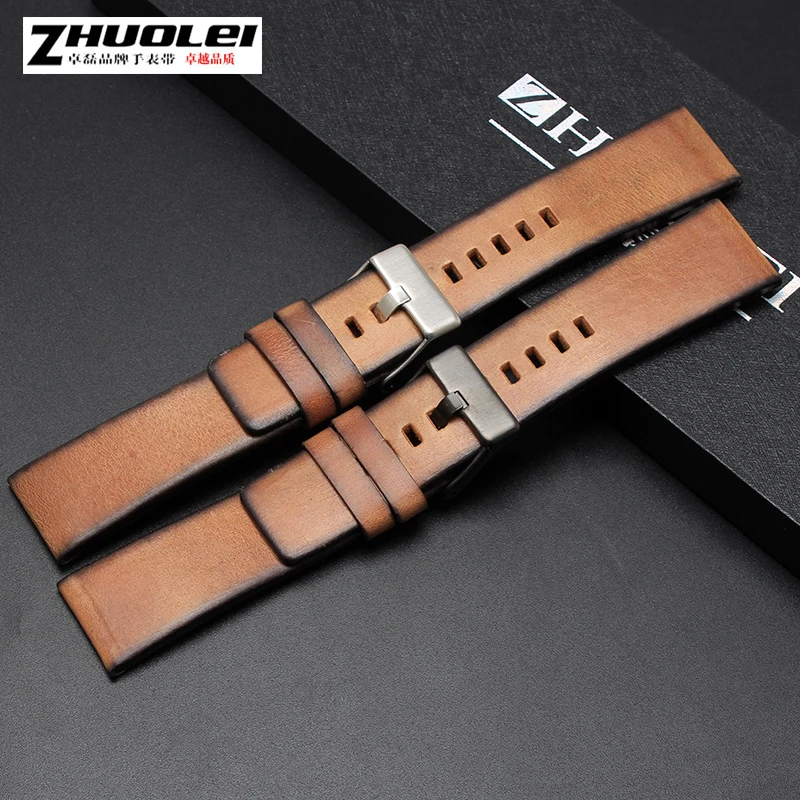 Quality Genuine Retro genuine Leather watchband men for DZ4343 DZ4323 DZ7406 watch strap vintage Italian leather 22mm 24mm 26mm image 6