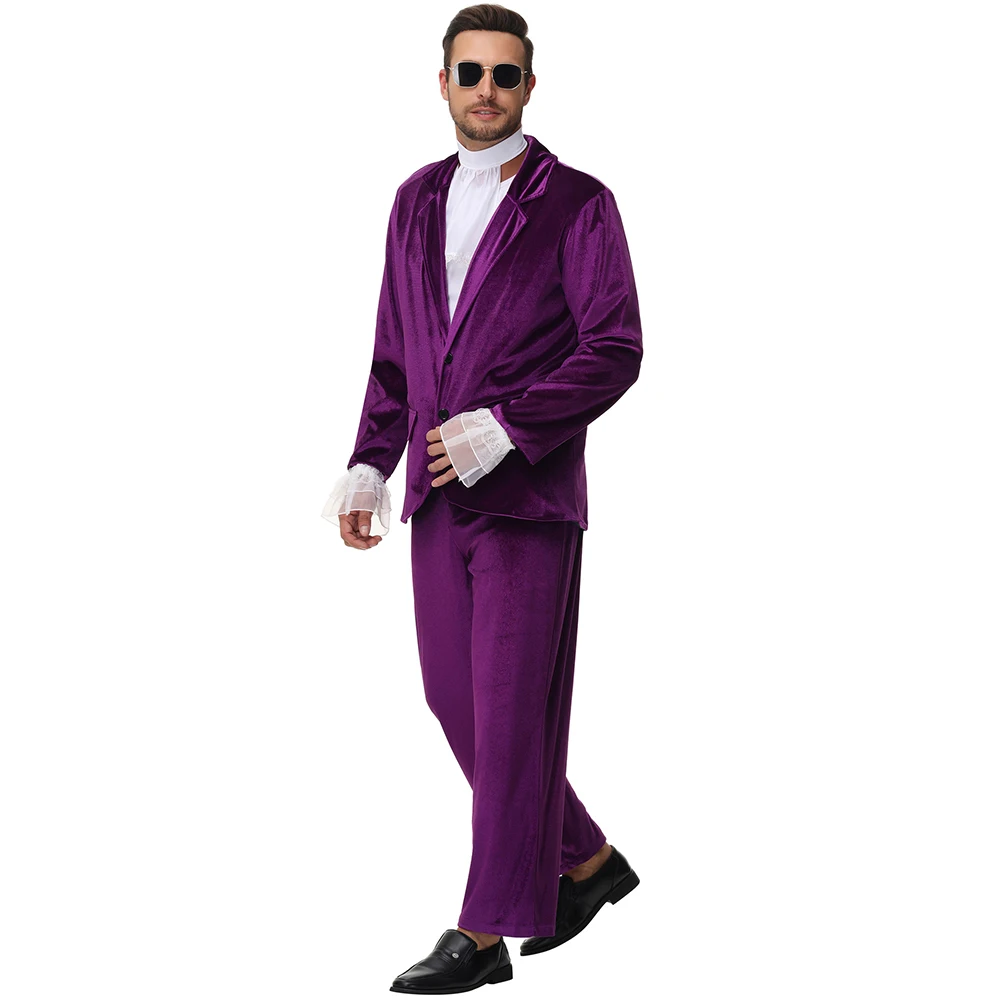 

Halloween Outfit 80s Retro Style Size Modern Dancewear Special Purpose Clothing Disco Purple Suit For Men Stage Costume