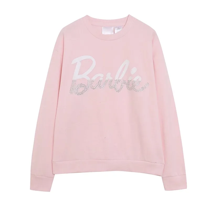 Kawaii Barbie New Girls Long Sleeved Sweatshirt Loose Women Round Neck Pullover Anime Fashion Autumn Winter Streetwear Tops Gift