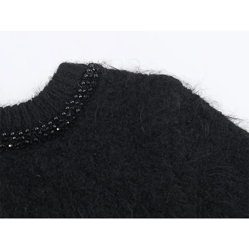 Tidalyf Camicetta pullover lavorata a maglia da donna Moda retrò sottile con perline Elegante maglione da donna Pullover Chic maglione lavorato a maglia giovane