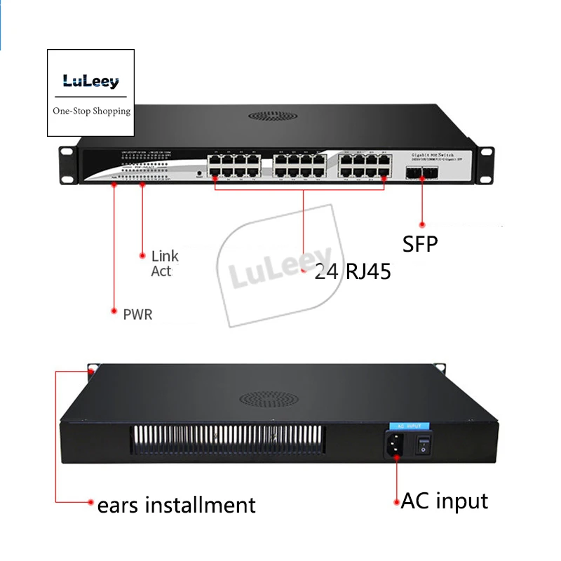 Gigabit 24 Port POE Switch 1000Mbps 24-port POE Power Supply 2 SFP Optical Ports 300W 52V Monitor TV