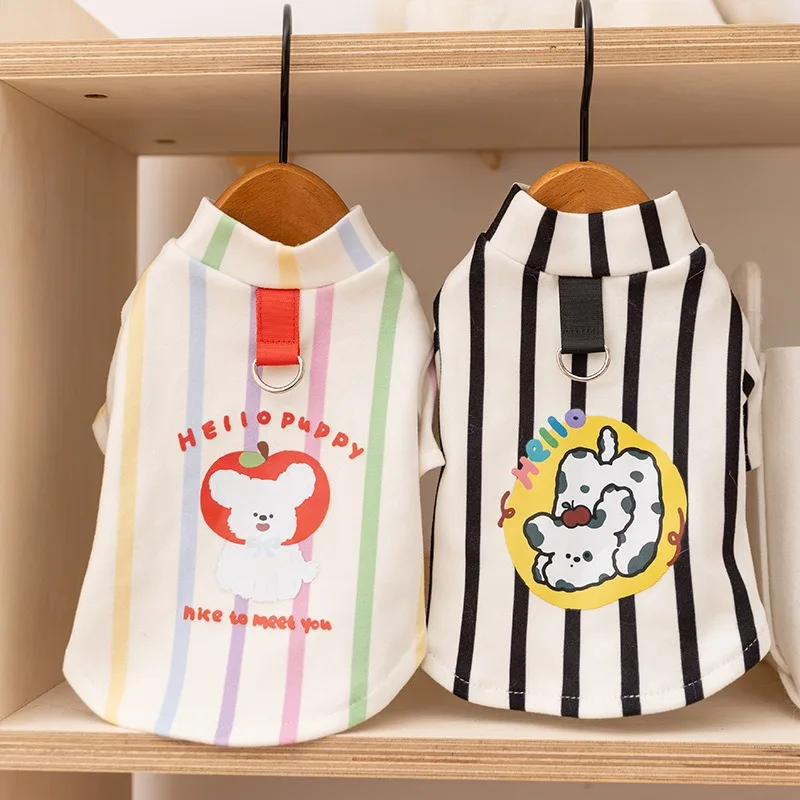 

Vertical Striped Pet Undershirt Yorkshire Two-legged Clothes Cartoon Print Dog Clothes Winter Puppy Warm Pullover