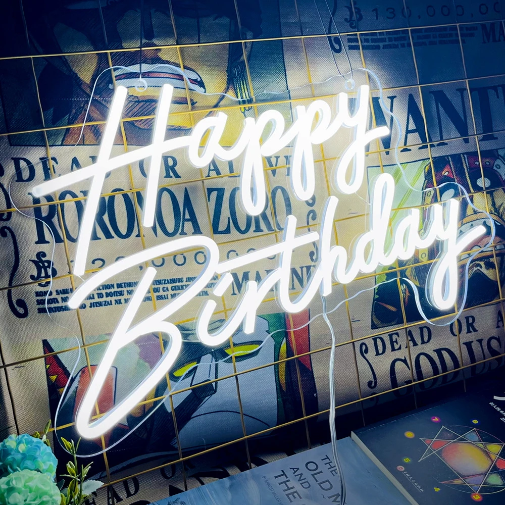 LED Happy Birthday Custom Neon Signs Background Wall Decor Room Decoration Atmosphere Light Signs Neons Light Home Decoration