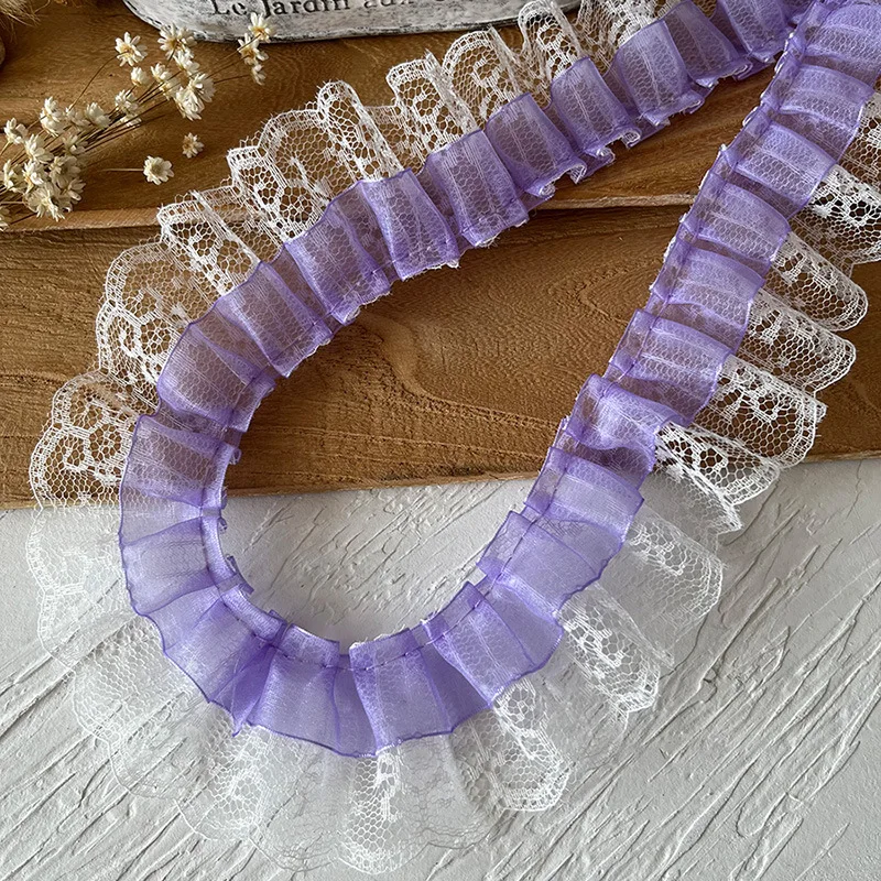 Фиолетовые плиссированные кружевные аксессуары 5x100 см, манжеты на юбке, веер, куртка-книга, одежда, расширенный край с рюшами, сделай сам ручной работы
