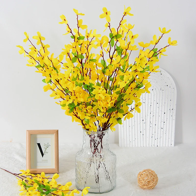 Simulation Flowers Branch Fake Nordic Takaeda Yellow Winter Jasmine Home Room Ornaments Festival Party Decoration