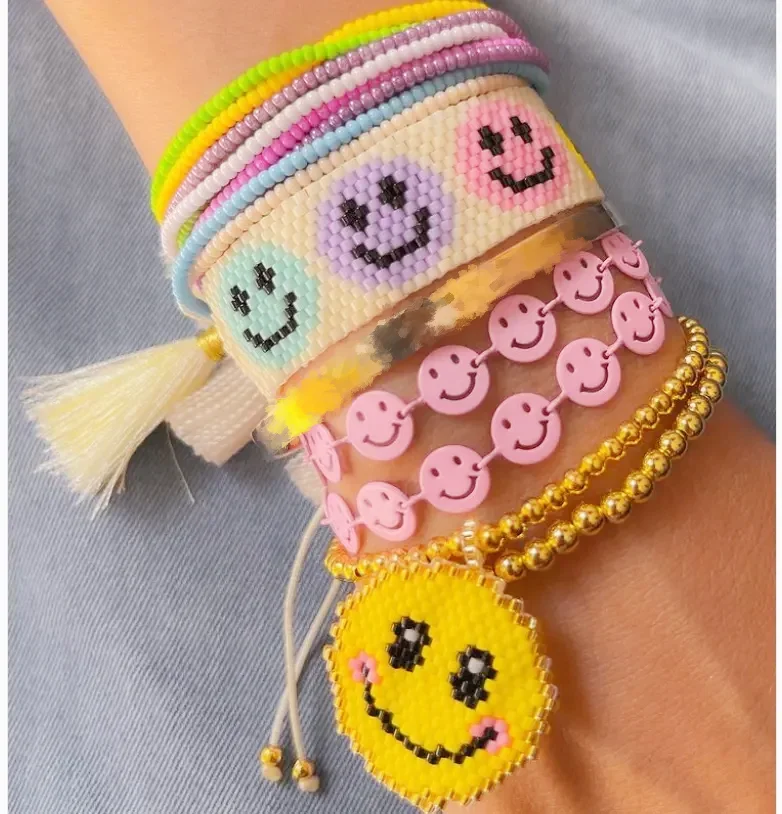 New Miyuki happy face Bracelet Trendy Jewellery For Women Pulseras Jewelry Mexican Tassel Bracelets Gifts