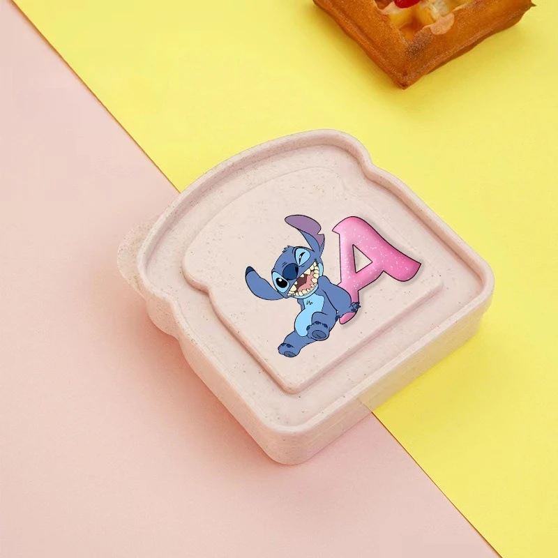 

Lilo Stitch 26letter Sandwich Container Toast Shaped Portable Disney Lunch Box Silicone Bento Box Lid Cute Cartoon Lunch Case
