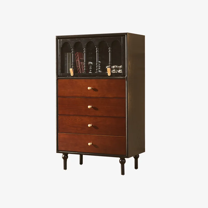 

French retro solid wood chest, antique storage in the living room, small apartment household side cabinet