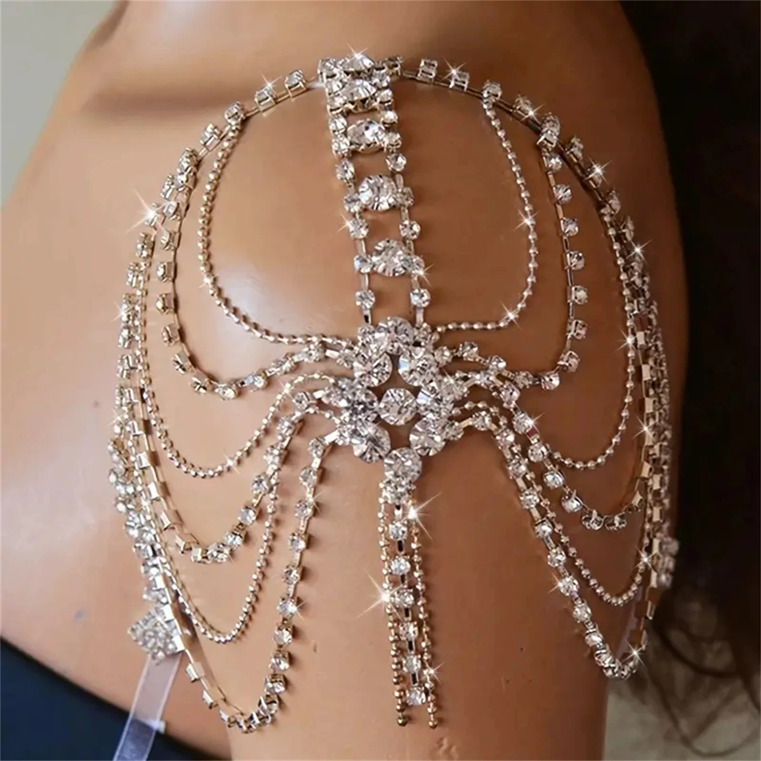 سلسلة كتف بحجر الراين مع شرابة لامعة ، قطعة واحدة ، زفاف رومانسي ، حفل زفاف ، إكسسوارات مجوهرات خلع الملابس ، شخصية