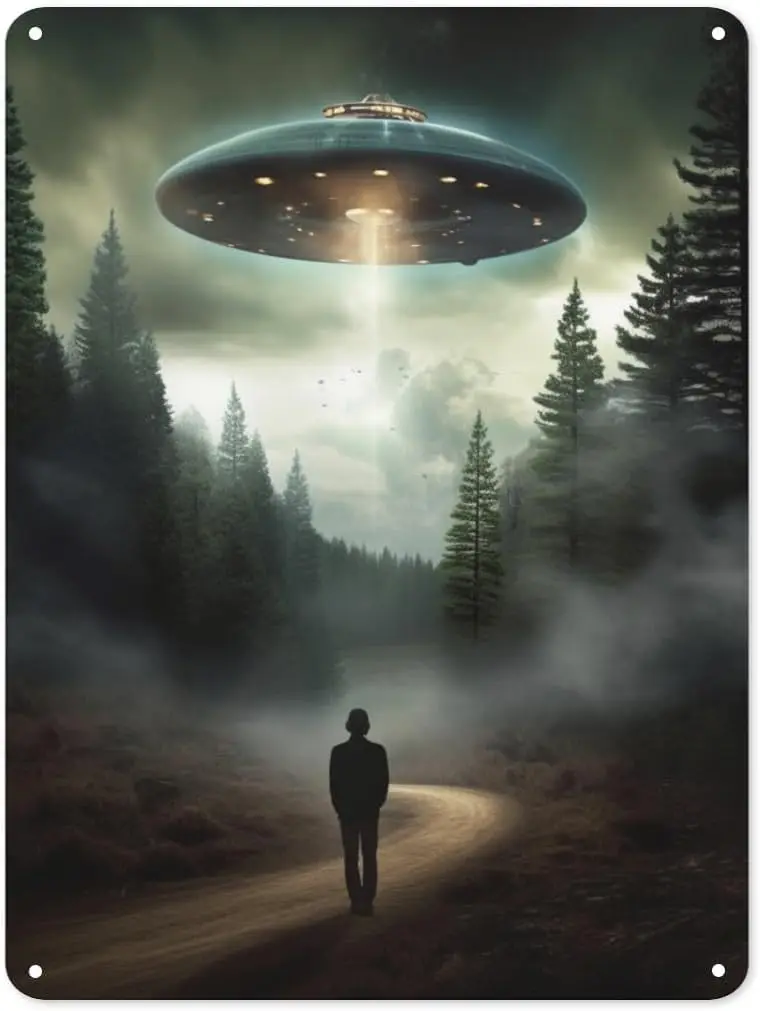 Alien Abduction Decor UFO Alien Retro Tin Sign Chic Art Wall Metal Decorations Funny Iron Plaque Signs Gift for Room Bar Of sign