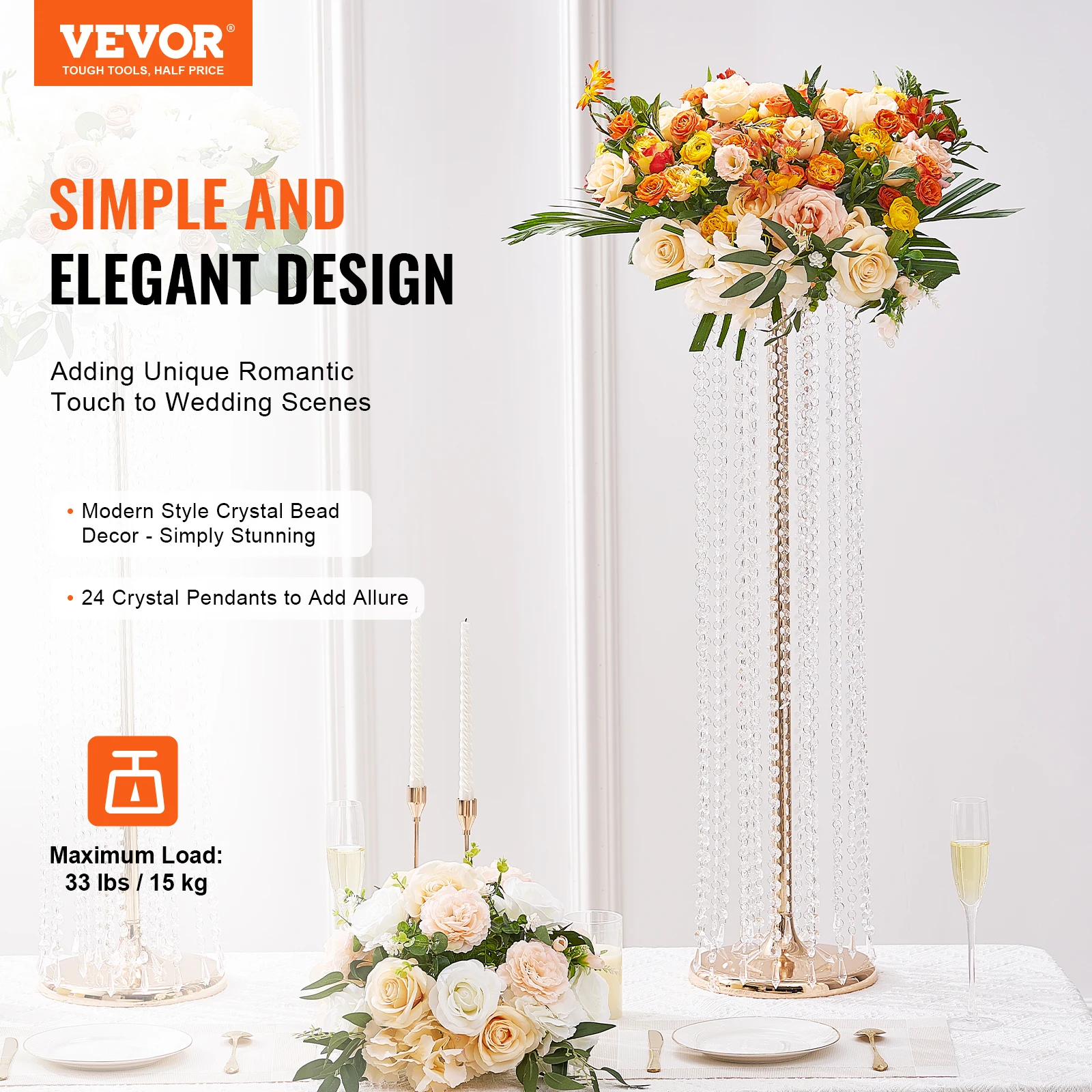 VEVOR Gold Metal Column Wedding Flower Stand High With Metal Laminate Vase Geometric Centerpiece Stands Cylindrical Floral