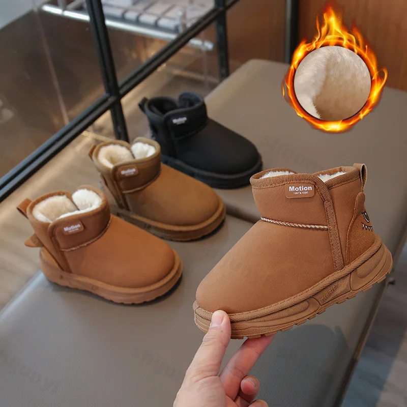 

Children Snow Boots Warm Plush Non Slip 2025 Winter New Girls Soft Sole Cotton Boots Boys Comfortable Shoes Kids Ankle Boots