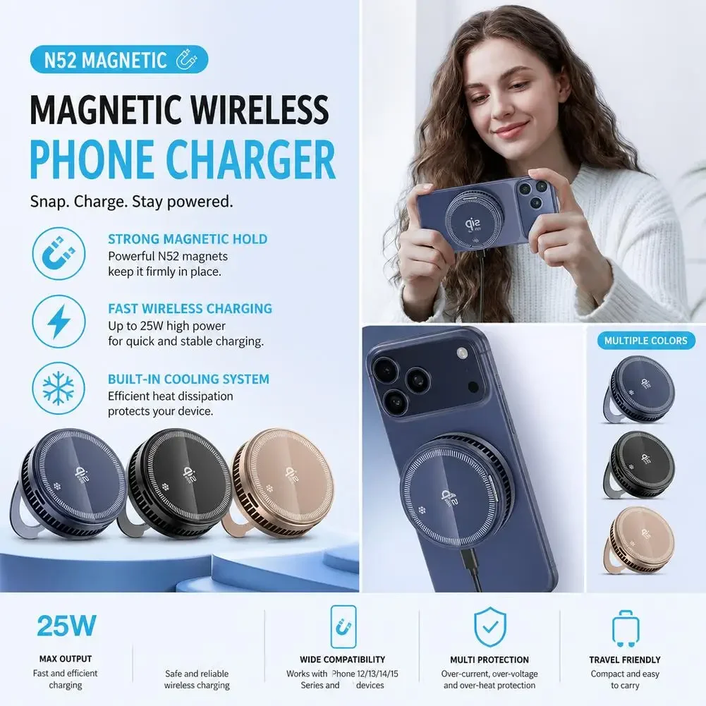 25W Magnetic Wireless Charger Phone Cooler Active Refrigeration Radiator Magnet Fast Charging Stand For iPhone Xiaomi