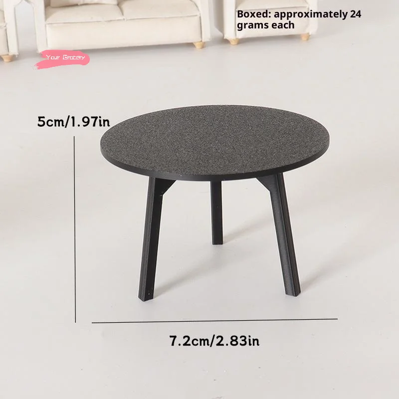 Mini Black round Table Model 1/12 Scale Dollhouse Furniture Living Room Decor Dolls House Pretend Play Toy for Collectors