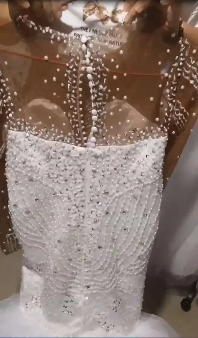 Customized  Scoop Neck Sparkly Beads Crystals Mermaid Wedding Dress African Long Sleeves Vestido De Noiva Sereia Bridal Gowns