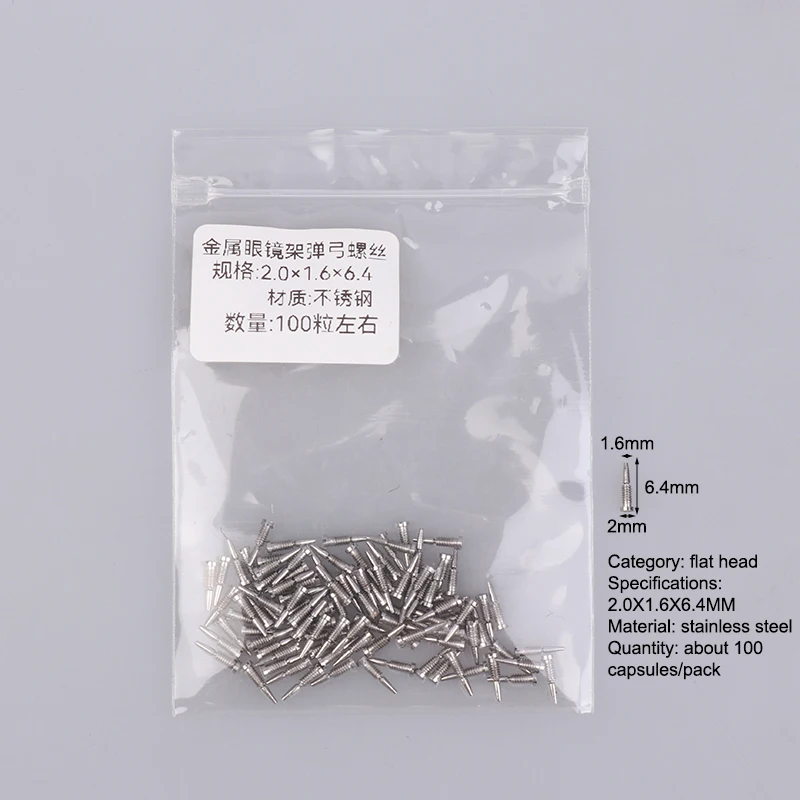 100Pcs Glasses Spring Hinge Screws Optical Eyewear Accessories Pointed End Self Aligning Screw Repair