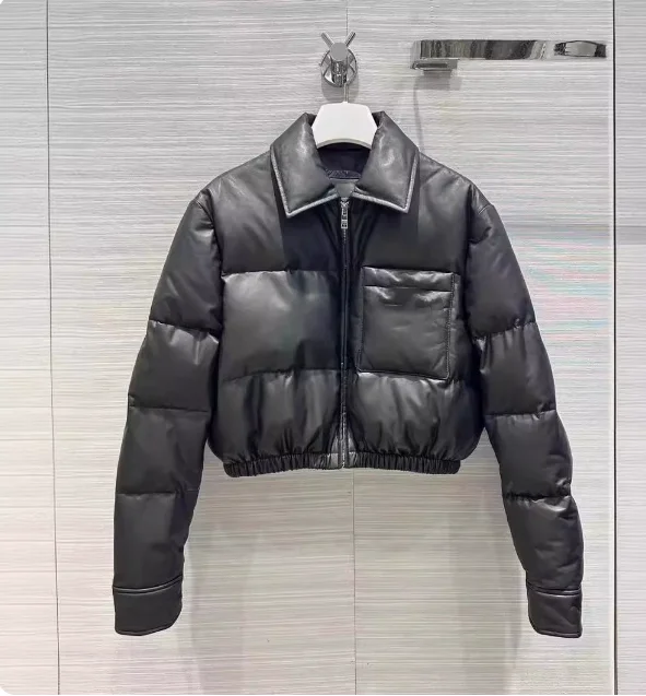 2023 Winter Fashion New Elastic Waist Genuine Leather Sheepskin and Cotton Short 90% White Duck Down Jacket E82