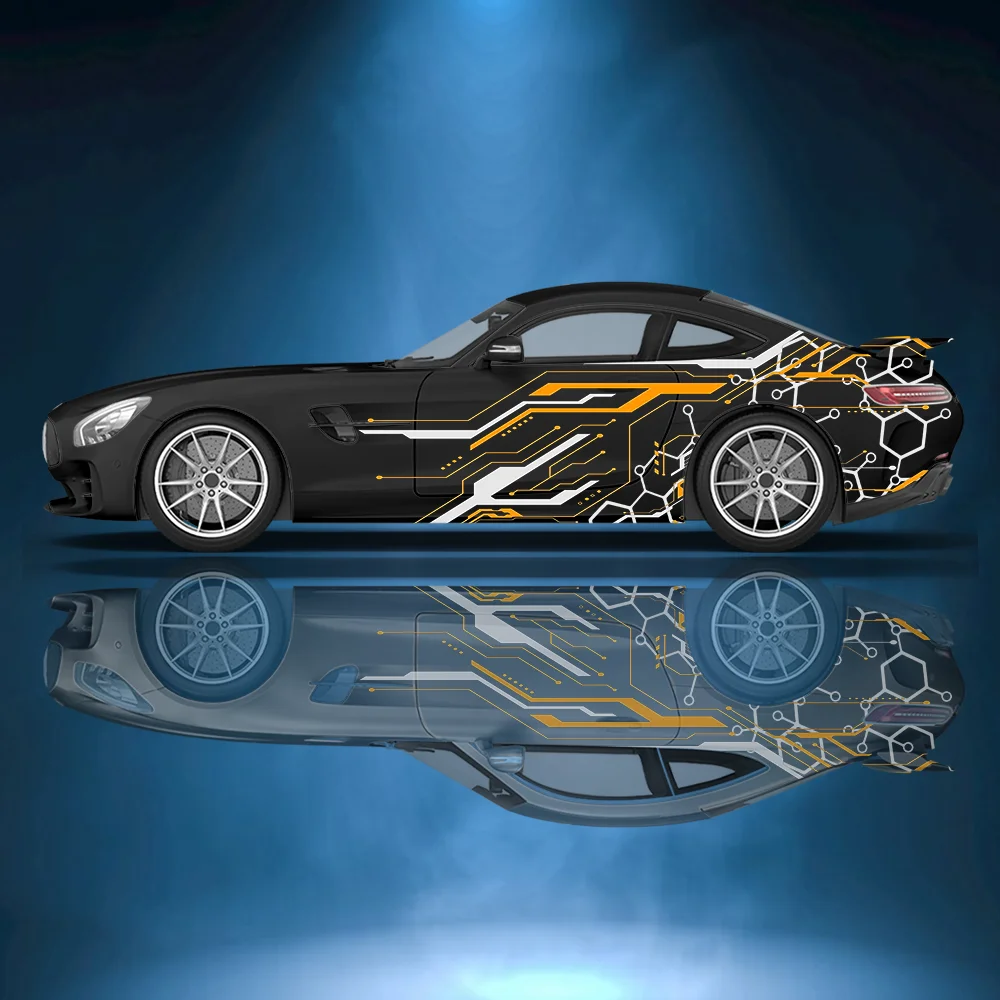 

Необычные сотовые линии с принтом автомобиля, боковая наклейка, украшение, защита, водонепроницаемая самоклеящаяся наклейка, автоаксессуары, оберточная крышка