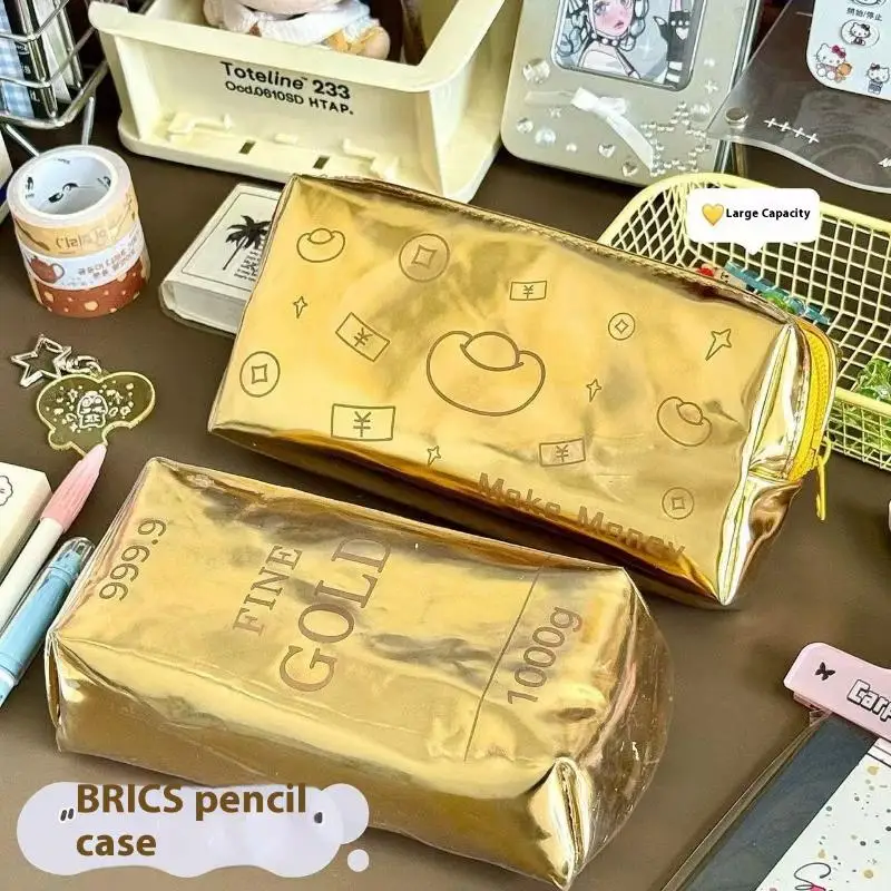 مقلمة محاكاة ذات شريط ذهبي - منظم قرطاسية بتصميم عتيق بسعة كبيرة، حقيبة تخزين متعددة الوظائف مع موضوع ثقافي #1