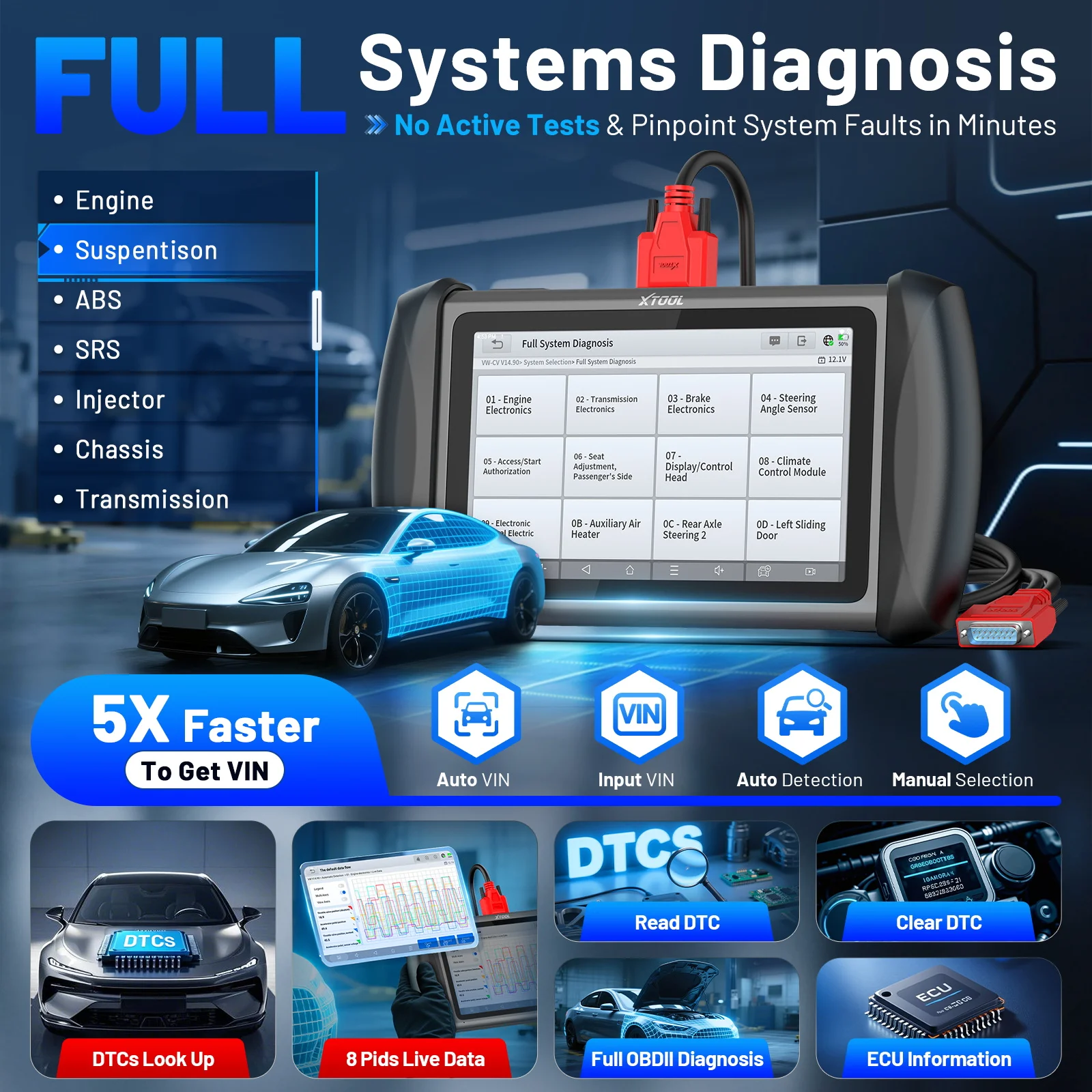 أداة تشخيص السيارة XTOOL Inplus IP616 V2.0 ماسح ضوئي للسيارات IMMO مفتاح مبرمج مع 34+ إعادة تعيين يمكن تحديث مجاني مدى الحياة