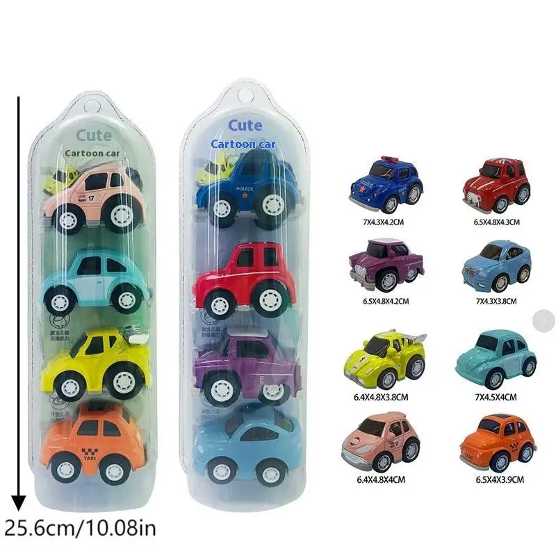 4 unids/pack Mini vehículos de plástico aleatorios, coches de juguete para niños, vehículo de inercia, coche de juguete para niños, regalos de cumpleaños