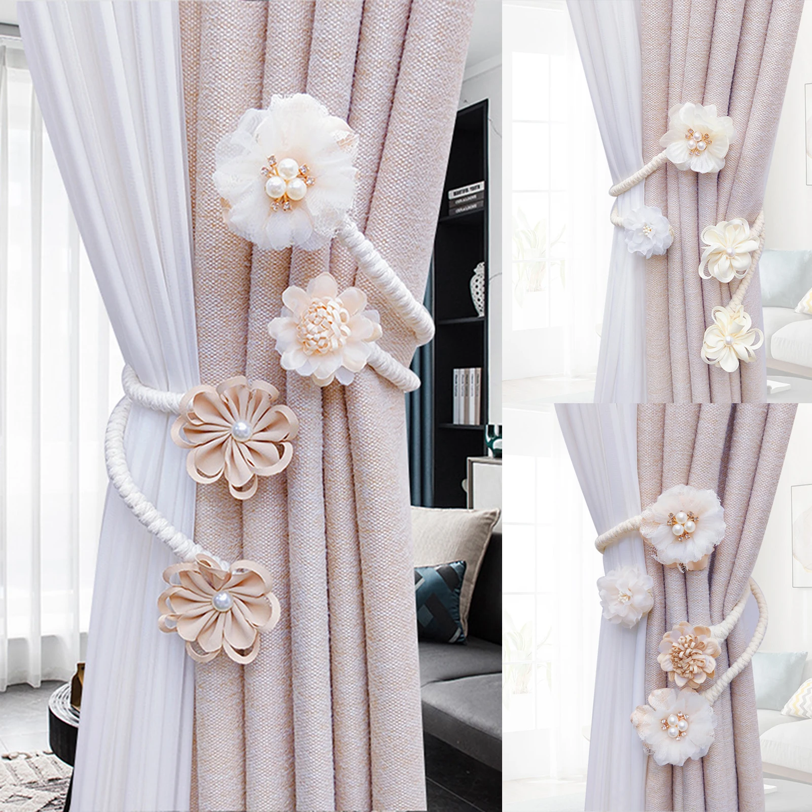 1/2pcs Flower Shape Curtain Tieback Elegant Twist-Bough Flower French Style Drapery Holder Clip for Home/Office Decor