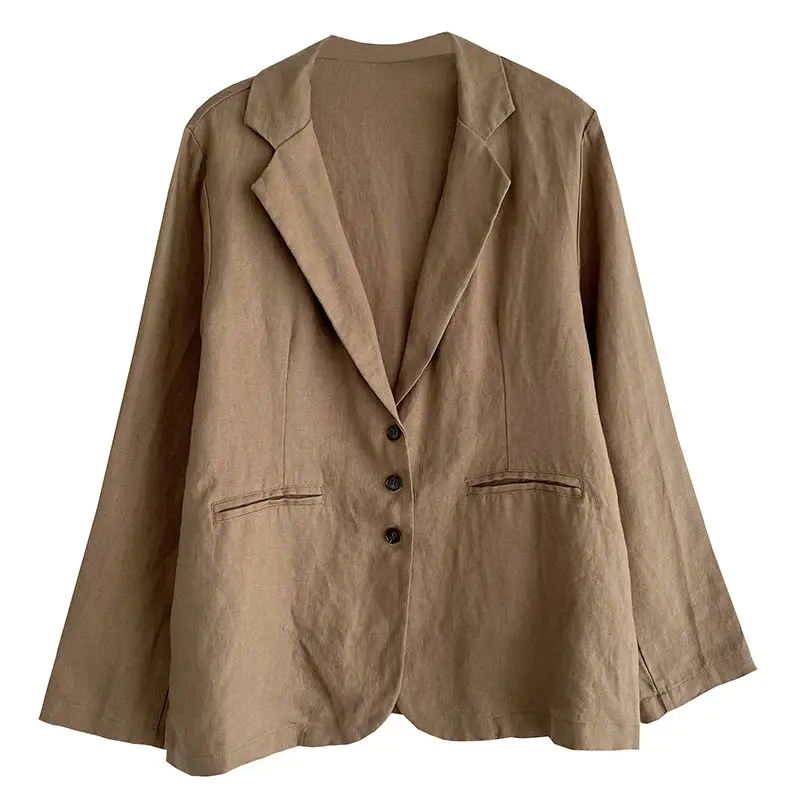 Manteau de costume en lin pour femmes, grande taille, ample, décontracté, tempérament, haut blanc, Cardigan à manches longues, chemise Blazer Z556, printemps et automne