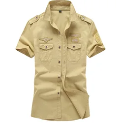 Camisa militar algodón puro – Manga corta verano gran tamaño