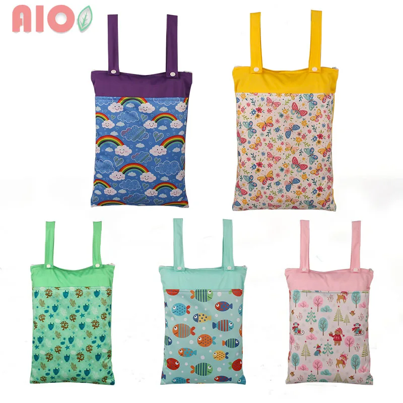 

AIO 1Pcs 25*30cm Baby Diaper Bags Waterproof Wet Hanging Dry Pail Bag for Cloth Laundry With Two Zippered Diaper Bag Nappy Pack