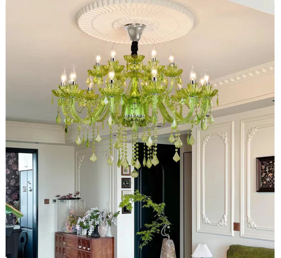 Modern Light Green Candle Crystal Chandelier Lustre Crystal Chandelier Optional Lustres De Cristal Chandelier AC Guaranteed