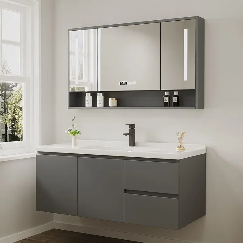 for Intelligent Solid Wood Washbasin Combination Bathroom Cabinet Simple Modern Integrated Sink Vanity Unit
