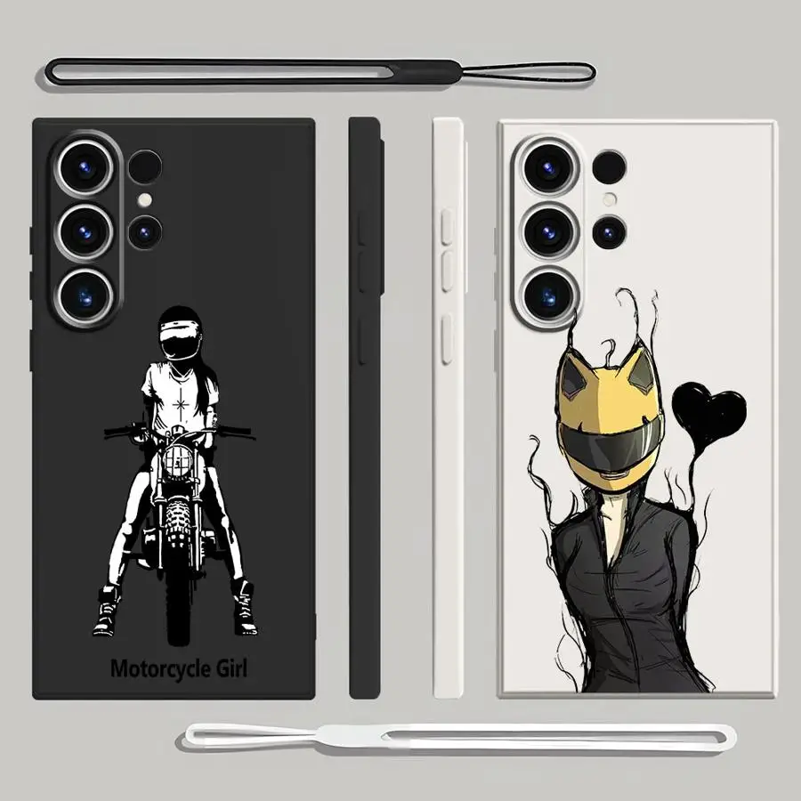 Чехол для Samsung Galaxy S25 Edge S24 FE S20 Note 20 10 Ultra S21 Plus S23 S22 Ultra Soft Cover Motorcycle Girl