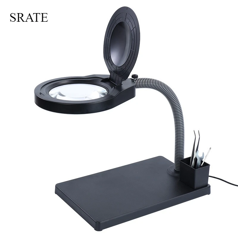 3/5/8/10x Desktop Stand Lighting Repairing Magnifying Glass with LED Lights Lamp Helping Hands Magnifier Flexible Table Loupe