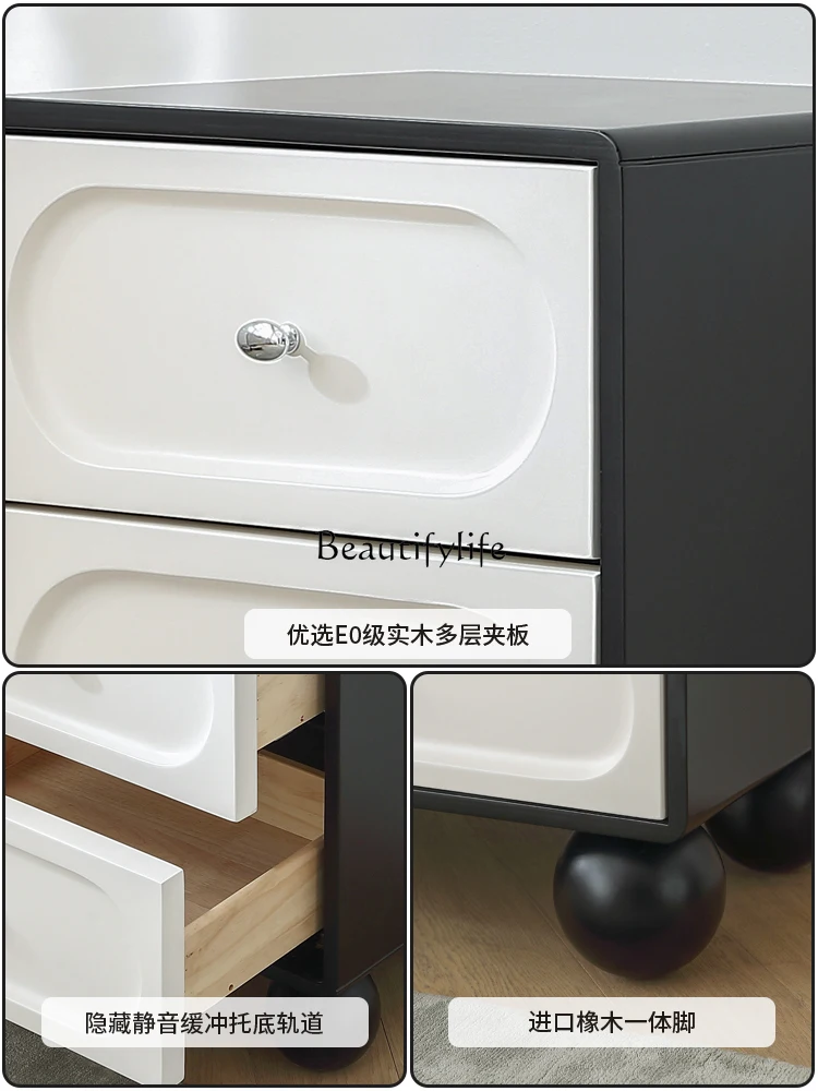 -* طاولة بجانب السرير عتيقة كريمية فرنسية لغرفة النوم، خزانة بجانب السرير من الخشب الصلب باللونين الأبيض والأسود