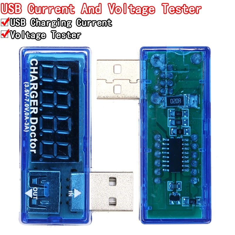 Digital USB Mobile Power charging current voltage Tester Meter Mini USB charger doctor voltmeter ammeter Turn transparent