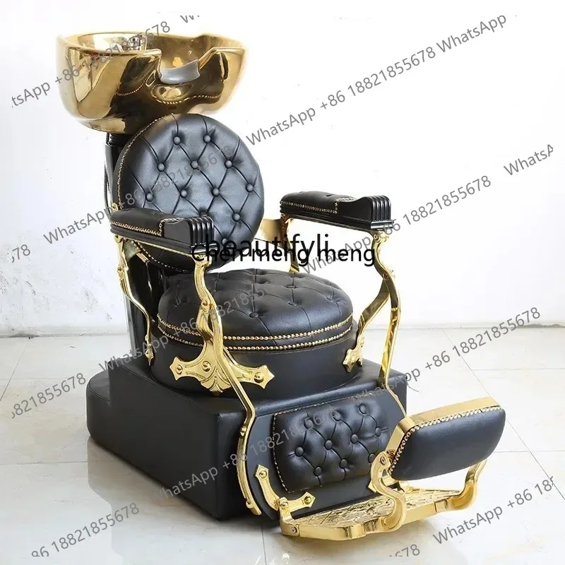

ss 26 Hair Salon Retro Golden Massage Shampoo Bed Barber Shop Shampoo Recliner Hairdressing Flushing Bed