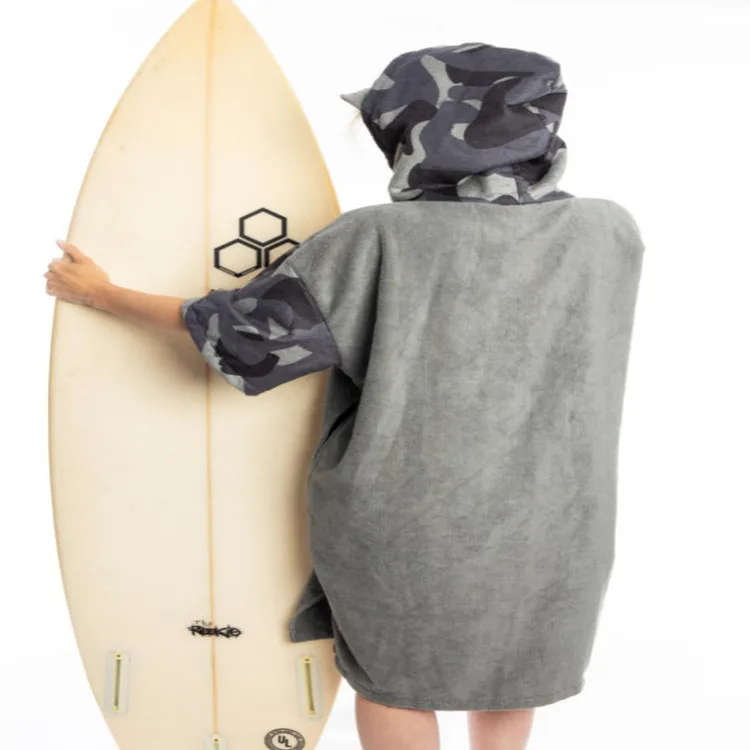 Surf-Poncho mit Kapuze, Umziehmantel, Mikrofaser-Schnelltrocknungs-Handtuchmantel mit Tasche, Bademantel für Erwachsene, Strand- und Tauchmantel, saugfähiges Strandtuch – Detail 6