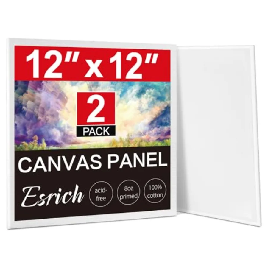 Canvas for Painting, 2 Pack Square Canvas Boards for Painting 12x12 100% Cotton Primed Acid Free Blank Canvas Panels for Oil Pa