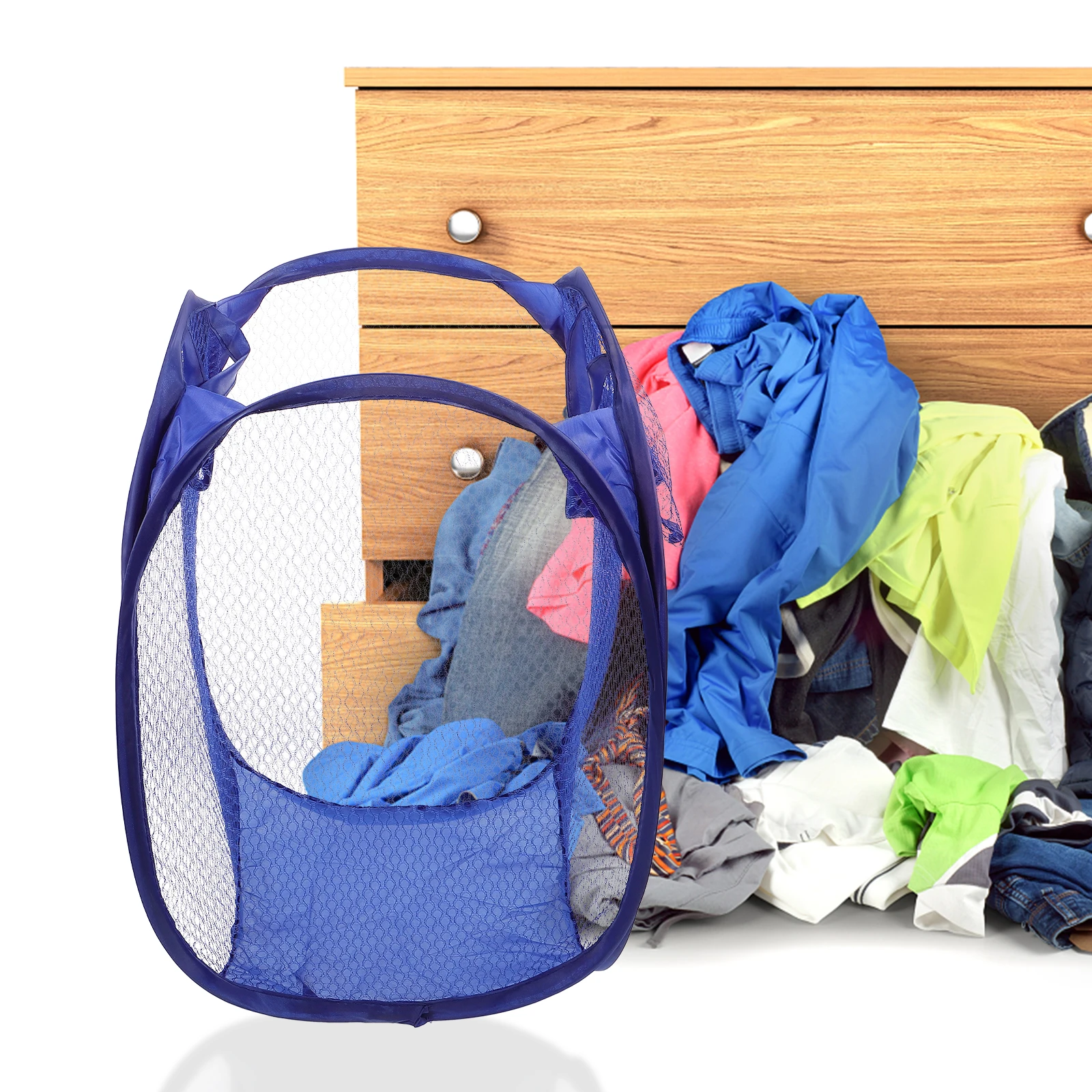 

Foldable Pop-Up Laundry Hamper Basket College Dorm Easy Open Mesh Storage Detergent Breathable Clothes