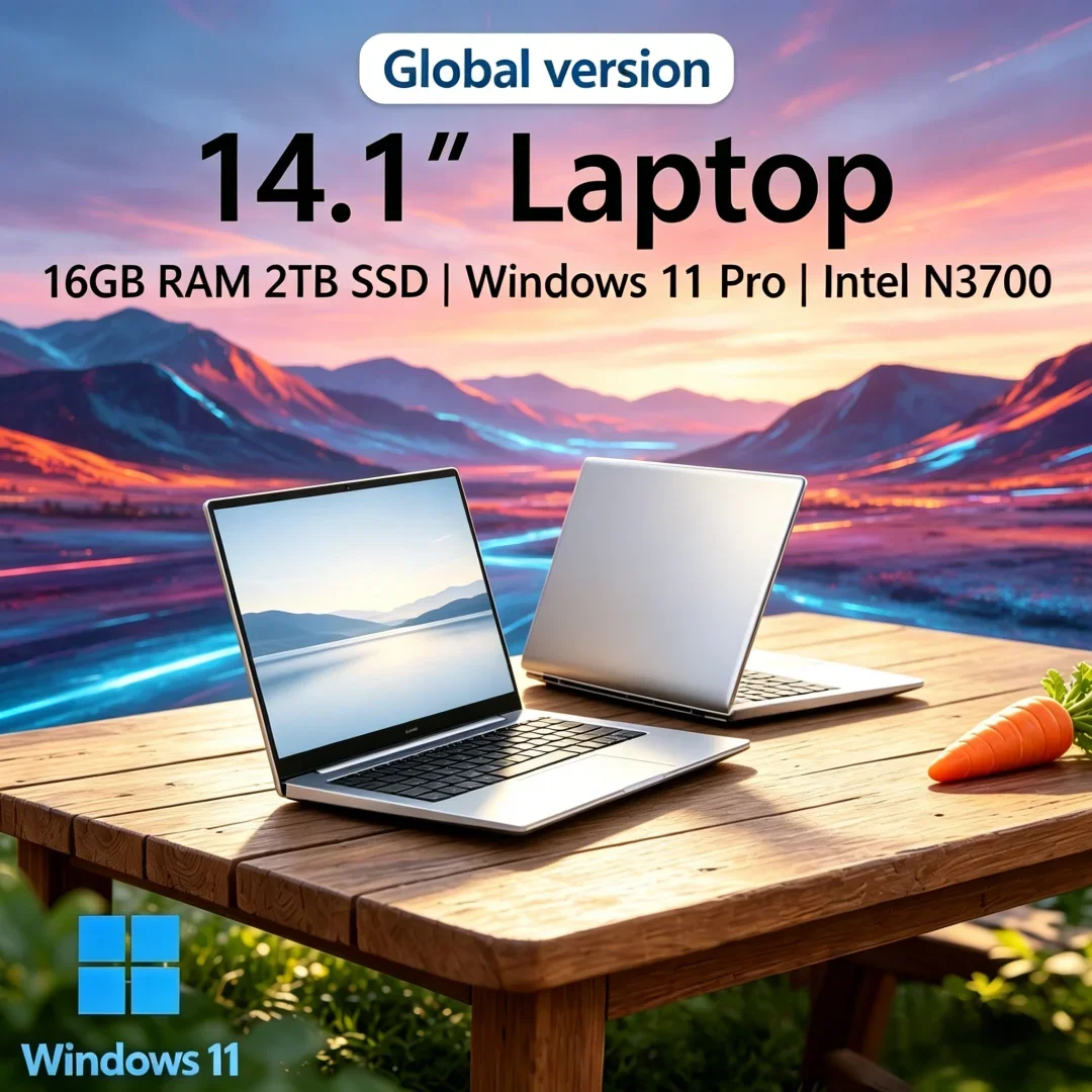 

2026 Sagacious Streamlined 14.1'' Extraslim Laptop 16GB RAM 2TB SSD Intel N3700 1080P Screen Windows 11 Pro Intellectual Play
