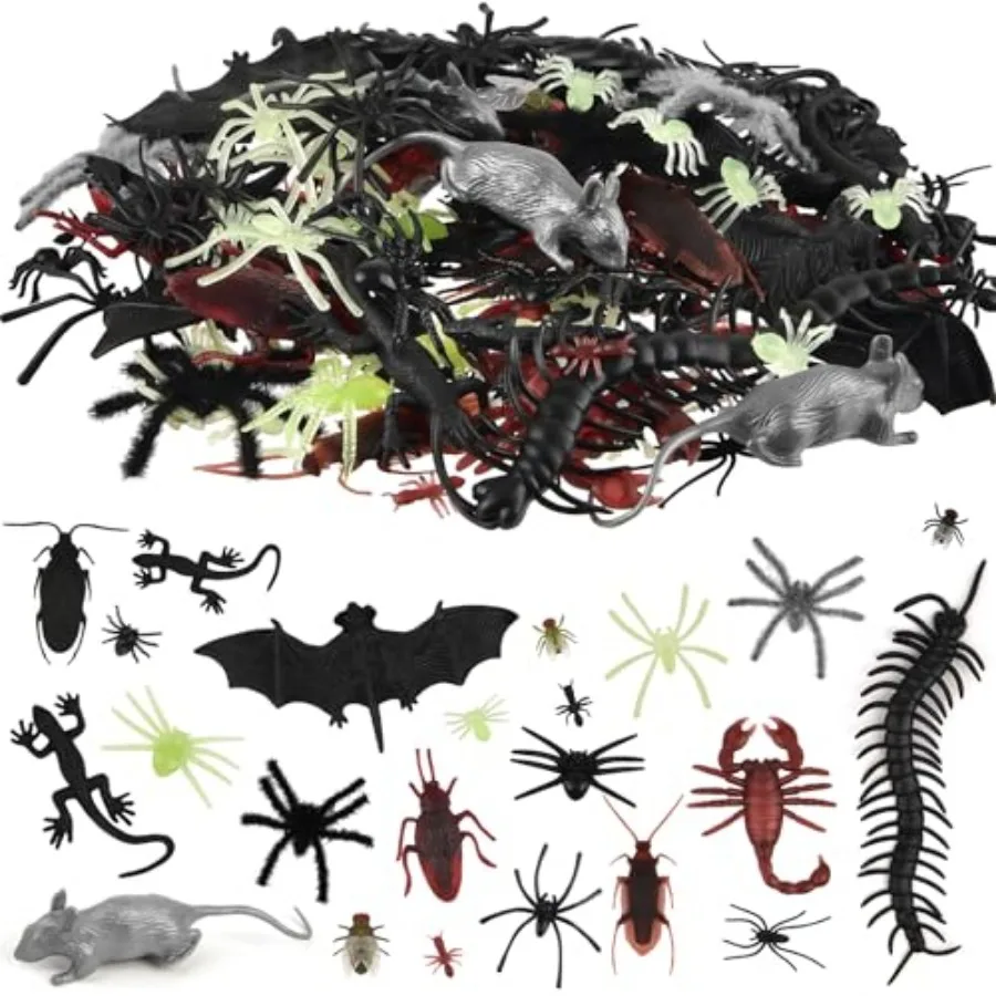 

150 Pcs Realistic Bugs Spiders Cockroaches Centipedes Scorpions Flies Insects Prank Box for Halloween Party Supplies, Plastic T