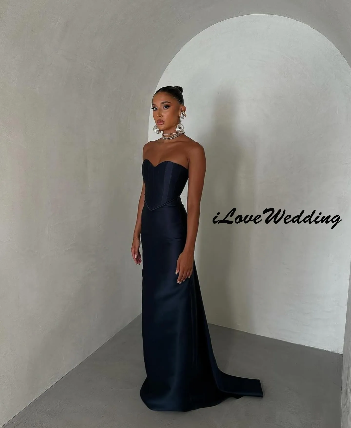 

Strapless Dark Blue V-Neck Evening Dresses 2025 Half Sleeve Sweetheart Wedding Party Floor Length Ruched Cut Out Customized