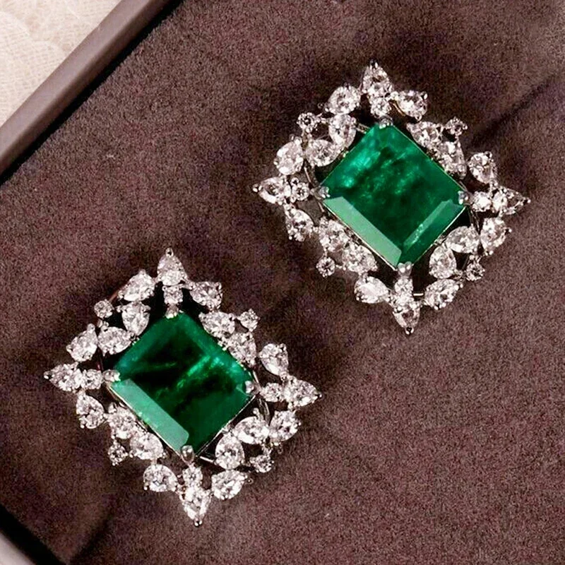 CAOSHI Trendy Lady Bright Green Zirconia Earrings for Engagement Ceremony Luxury Silver Color Jewelry Accessories for Wedding