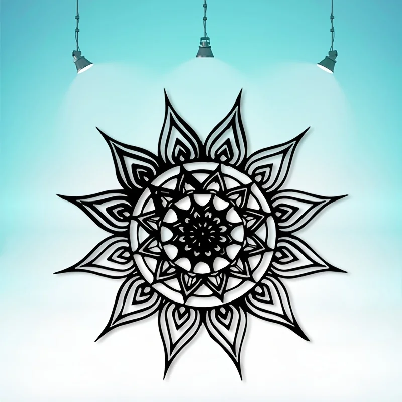 Brand Boho Black White Mandala Metal Wall Art Intricate Iron Sun Moon Radial Lines Vintage Patio Balcony Decor