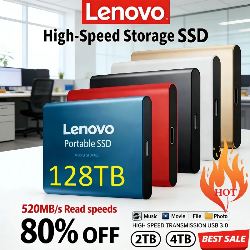 

Внешний SSD-накопитель Lenovo 2 ТБ/4 ТБ, портативный твердотельный накопитель USB 3.1, высокоскоростной, 1050 МБ/с, 2,5 дюйма, для ноутбуков, ПК, настольных компьютеров, Mac