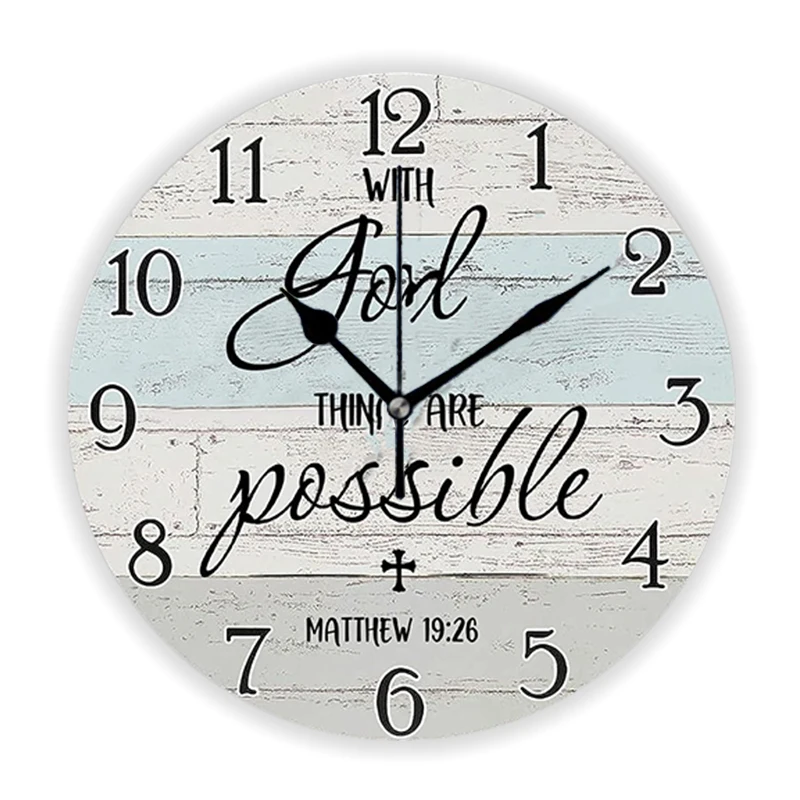 With God All Things Bible Verse Religious Quote Wall Clock Christian Jesus Inspirational Saying Wood Art Wall Watch Home Decor